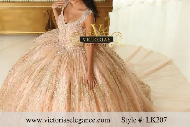 victorias elegance champagne color quinceanera dress