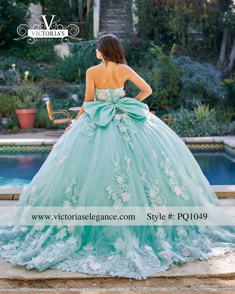 Victorias Elegance teal quinceanera dress