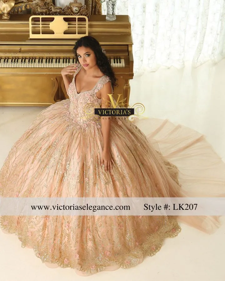 victorias elegance champagne color quinceanera dress