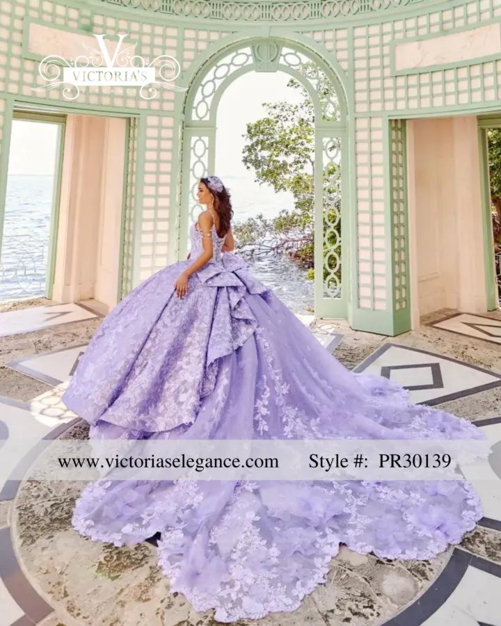 victorias elegance purple quinceanera dress with detachable train