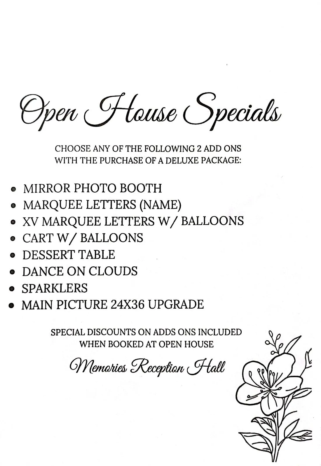 Memories Reception Hall open house specials